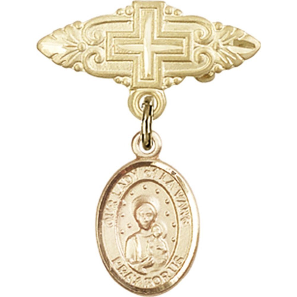Bonyak Jewelry Gold Filled Saint Medal - Our Lady of La Vang Charm with Cross Badge Pin (1