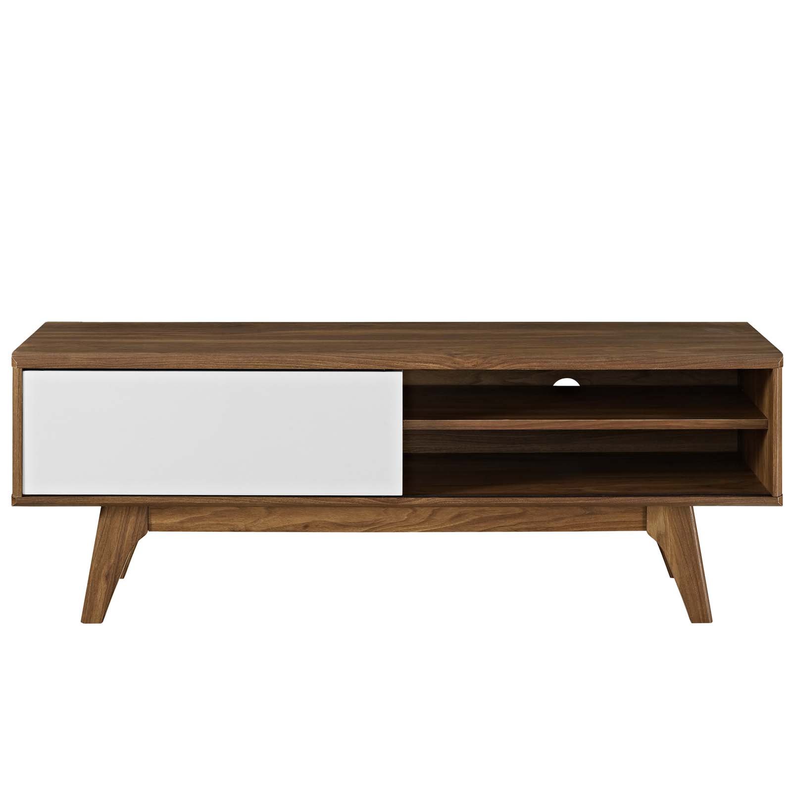Modern Contemporary TV Stand Console Table - Wooden Living Room Media Center with Natural Brown & White Finish - Perfect for Lounge, Club, Lobby & Home Entertainment Setup