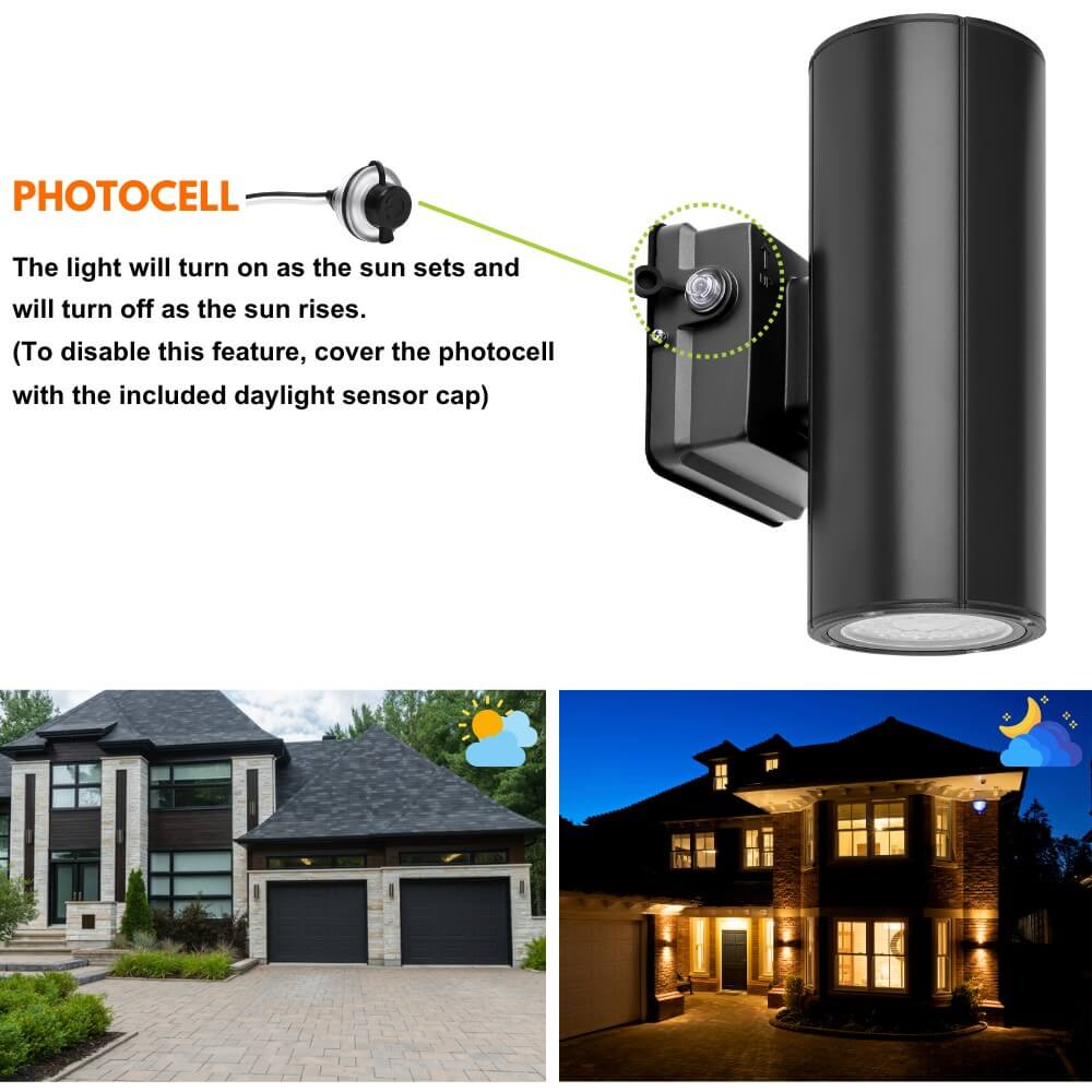 Black Finish LED Wall Sconce Light Fixture - 20W/16W/10W Selectable, 2900 Lumens, 3 CCT Options (3000K/4000K/5000K), 120-277V, Photocell Sensor with Cap - Perfect for Porch, Garage, Hallway & Outdoor Lighting