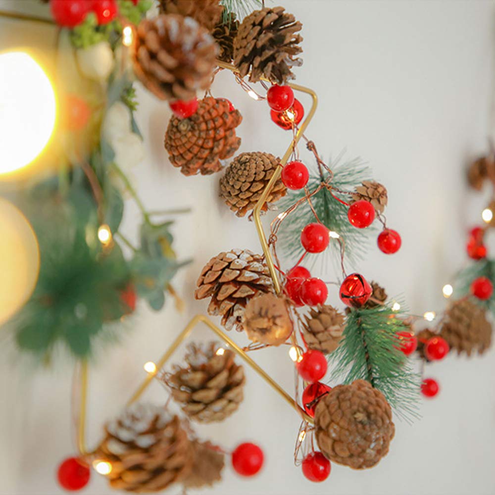 Christmas Garland with Lights - 6.56FT Battery Operated LED Fairy Lights with Red Berries & Pine Cones for Indoor/Outdoor Holiday Decor | Perfect for Christmas Trees, Mantels, Staircases & Winter Weddings