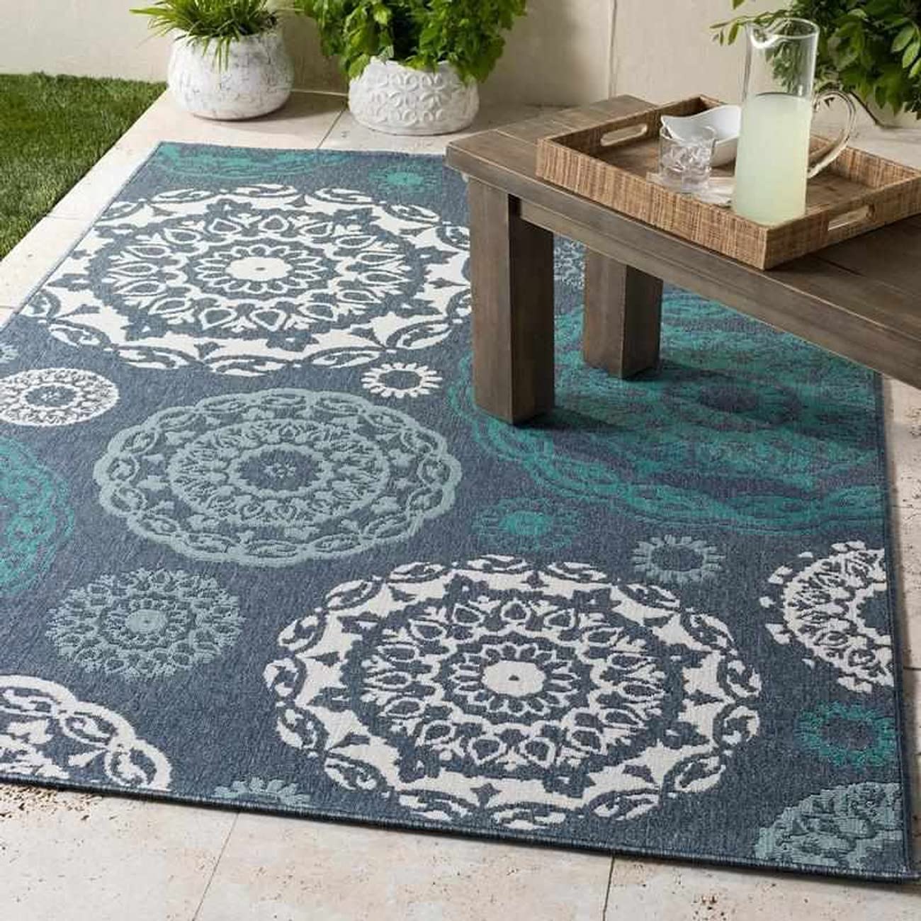 Mark&Day 7ft Round Ethan Charcoal Indoor/Outdoor Area Rug - Soft & Durable Carpet for Living Room, Bedroom, Kitchen - Waterproof & Stain Resistant (7'3