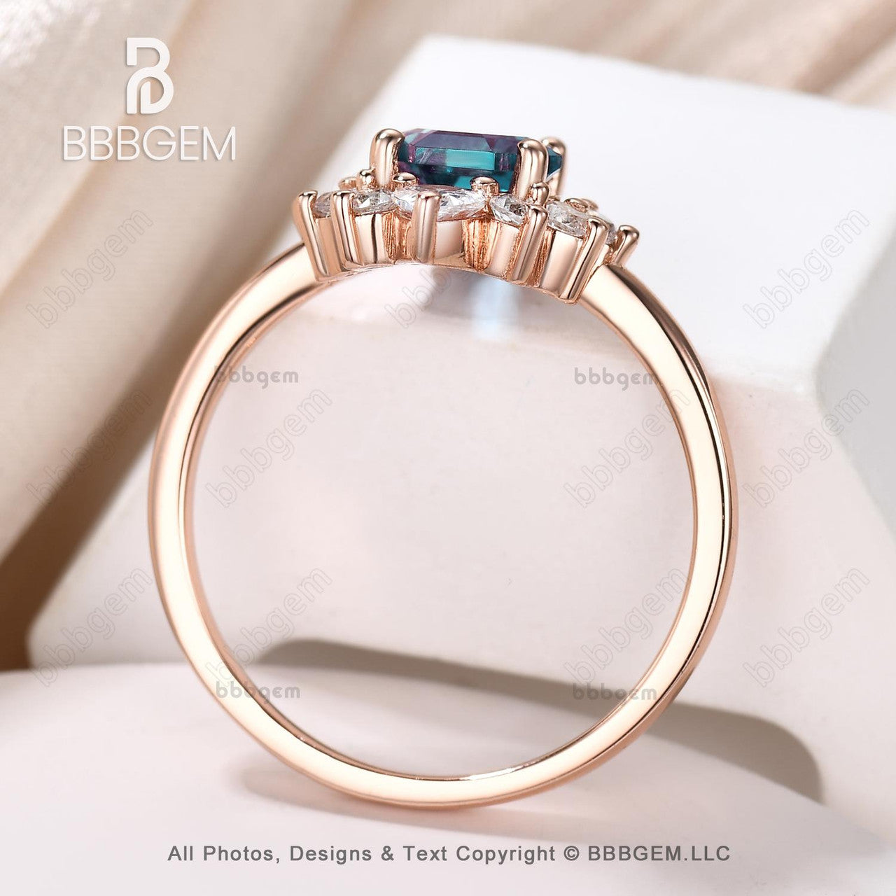 Vintage Rose Gold Coffin Alexandrite Engagement Ring Set with Open Gap Black Spinel Band for Women - Perfect Anniversary Gift for Her, Wedding Proposal, Valentine's Day & Special Occasions