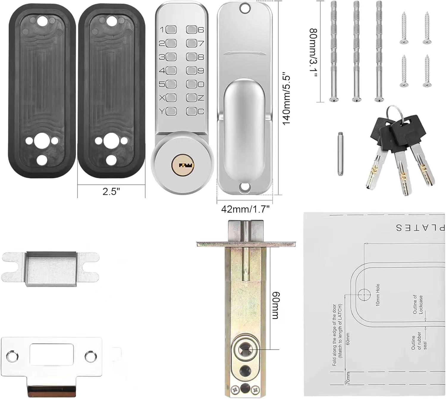 Keyless Mechanical Door Lock - Passcode/Key Entry for Garage, Office, Hotel