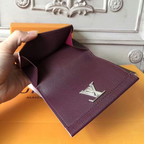 LV LockMe II Compact Wallet in Taurillon Leather - Prune Color | Luxury Women's Wallet for Everyday Use & Travel | Perfect Gift for Fashion Lovers