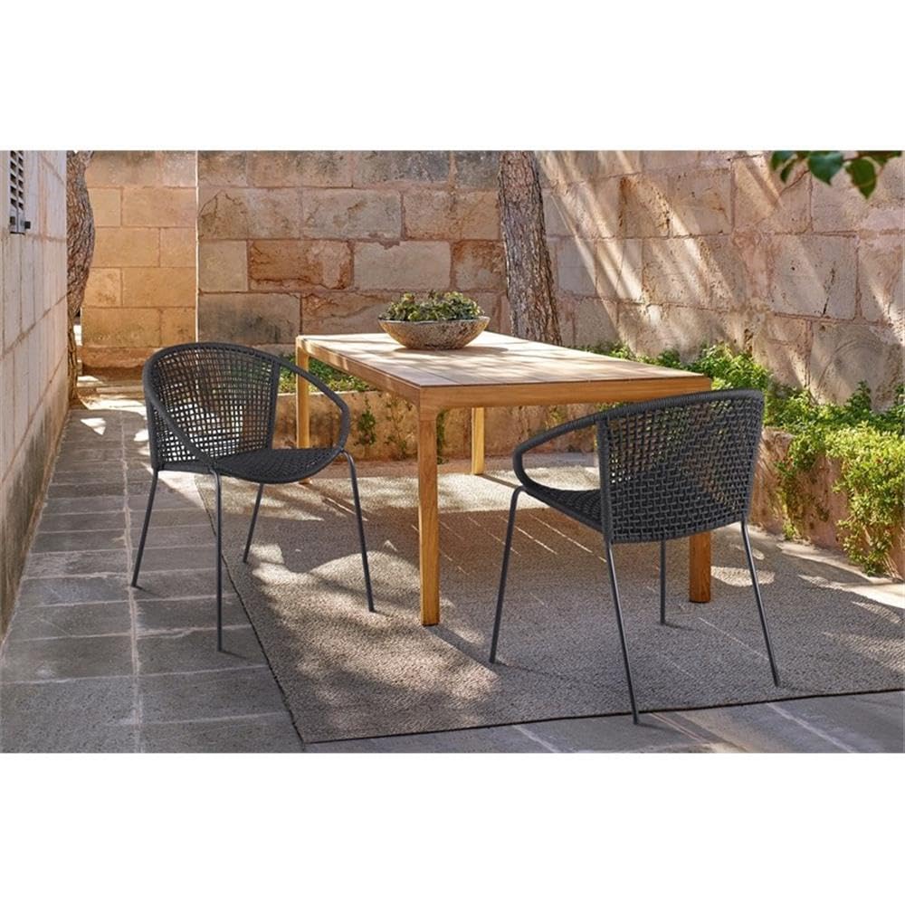 Armen Living Modern Stackable Steel Dining Chair with Black Rope - Indoor Outdoor Patio Furniture Set of 2 - Perfect for Dining Rooms, Kitchenettes, and Backyard Entertaining