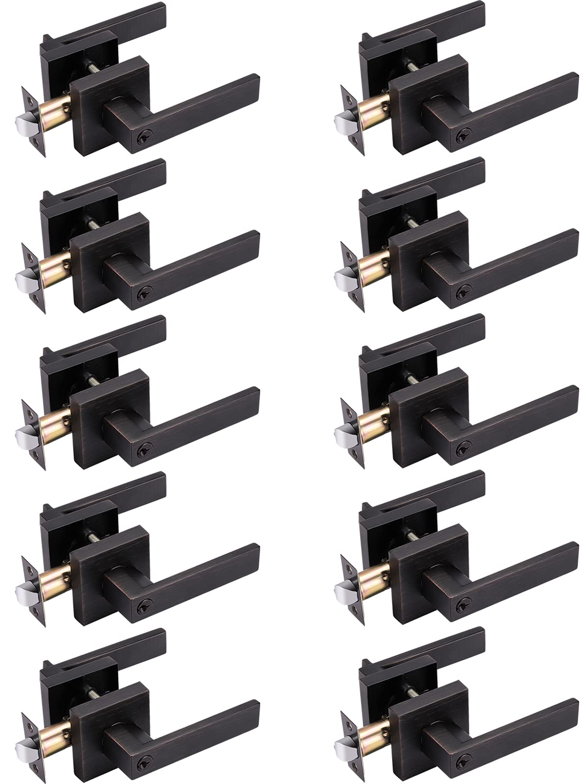 10 Pack Heavy Duty Oil Rubbed Bronze Entry Lever Door Handle with Lock & Key - Square Locking Lever Set for Front Door, Garage, Office (Reversible for Left/Right Doors) - Perfect for Home Security & Commercial Buildings