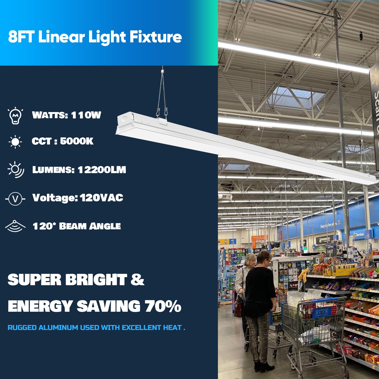 ANTLUX 8FT LED Shop Light Fixture - 110W Linkable LED Strip Lights (8 Pack) - 12200 Lumens, 5000K Daylight - Energy Efficient Fluorescent Tube Replacement for Garage, Warehouse & Workshop Lighting - Perfect for Industrial Spaces, Retail Stores and Home DIY Projects