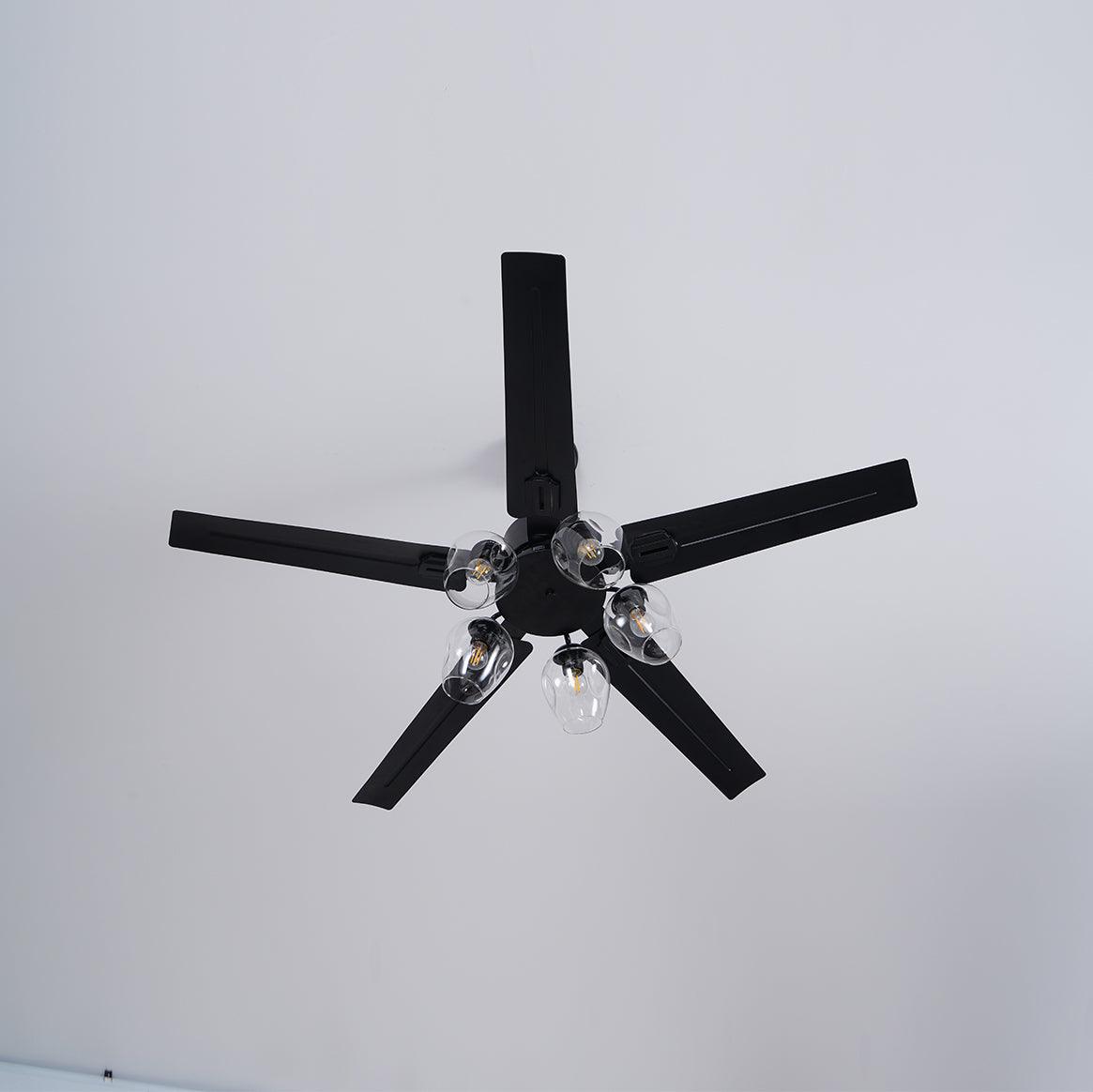 Vintage Black Ceiling Fan with Light - Classic Retro Style for Living Room, Bedroom, and Office Cooling & Lighting