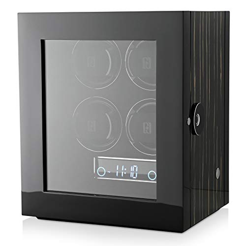 Premium Automatic Watch Winder for 4 Watches - Fingerprint Lock Security, LED Interior Lighting & Remote Control - Perfect for Automatic Watch Collection, Display & Storage at Home or Office