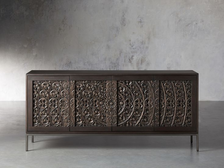 Hand Carved Mandara Media Console TV Stand - Natural Wood Entertainment Center for Living Room, Bedroom & Home Theater
