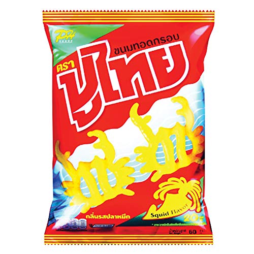 Poo Thai Brand Crispy Squid Flavor Snacks - 60g x 3 Packs | Delicious Thai Seafood Snack for Parties, Travel & Movie Nights