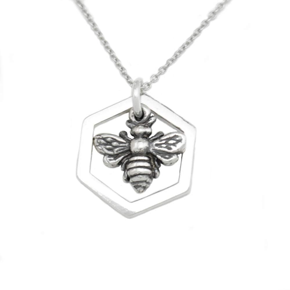 Sterling Silver Honeycomb Bumble Bee Charm Necklace - 18 Inch Adjustable Chain, Dainty Bee Jewelry for Women, Perfect Gift for Birthday, Anniversary & Mother's Day | Layering Necklace for Everyday Wear & Special Occasions