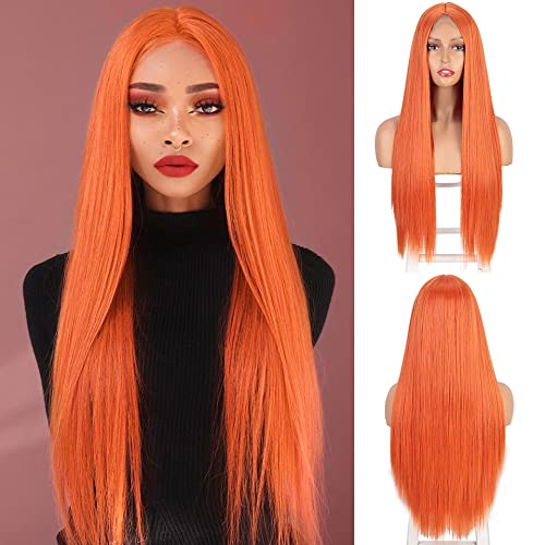Long Straight Synthetic Wigs for Women - Pink, Blonde, Black, Red, Orange Cosplay & Party Wigs with Middle Part (26 Inches) | Perfect for Daily Wear, Halloween, Cosplay & Special Events