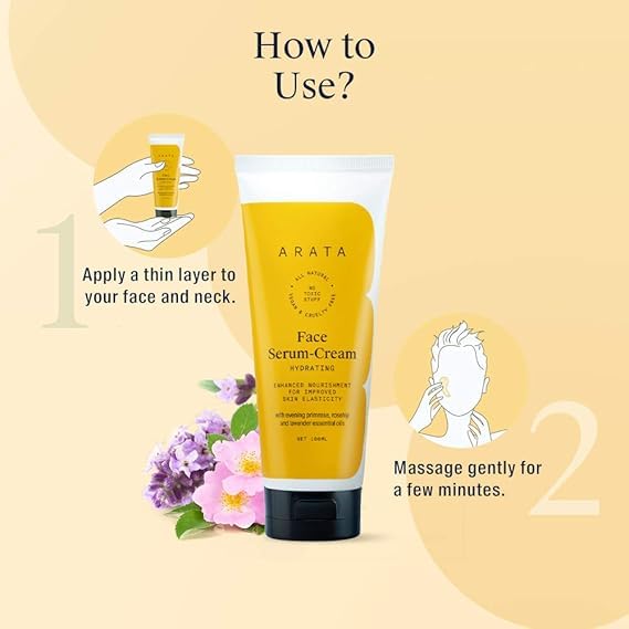 Hydrating Face Serum-Cream with Ayurvedic Rosehip, Lavender & Evening Primrose Oil | Natural Vegan Skincare for Tightened, Elastic Skin | 3.4 Fl Oz | Perfect for Daily Moisturizing & Anti-Aging Routine