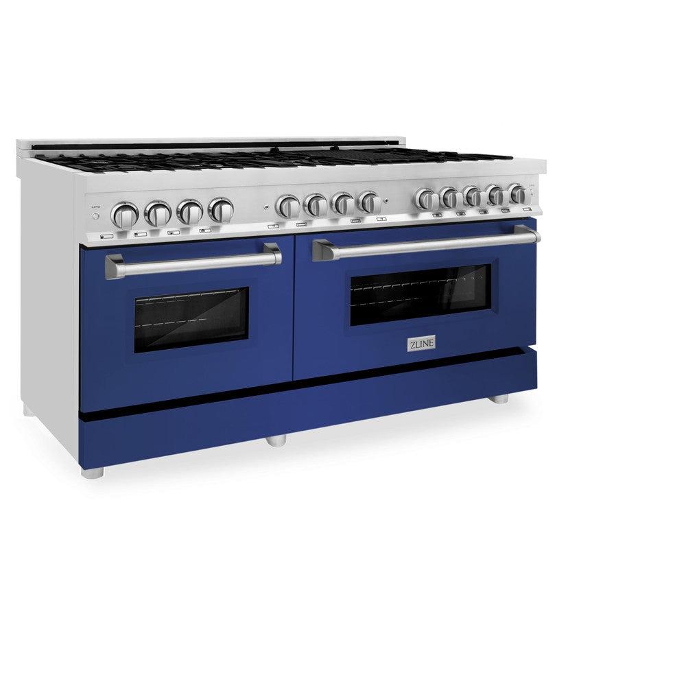 ZLINE 60-Inch 7.4 cu.ft Dual Fuel Range with 9-Burner Gas Cooktop & 2 Electric Convection Ovens - Stainless Steel with Blue Matte Doors (RA BM 60) | Professional Kitchen Appliance for Home Chefs & Cooking Enthusiasts