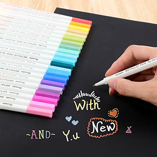 12-Color Metallic Marker Pens Set - Fine Tip Metallic Paint Markers for Scrapbooking, DIY Photo Albums, Rock Painting, Glass, Metal & Ceramics - Perfect for Art Projects, Home Decor & Gift Wrapping
