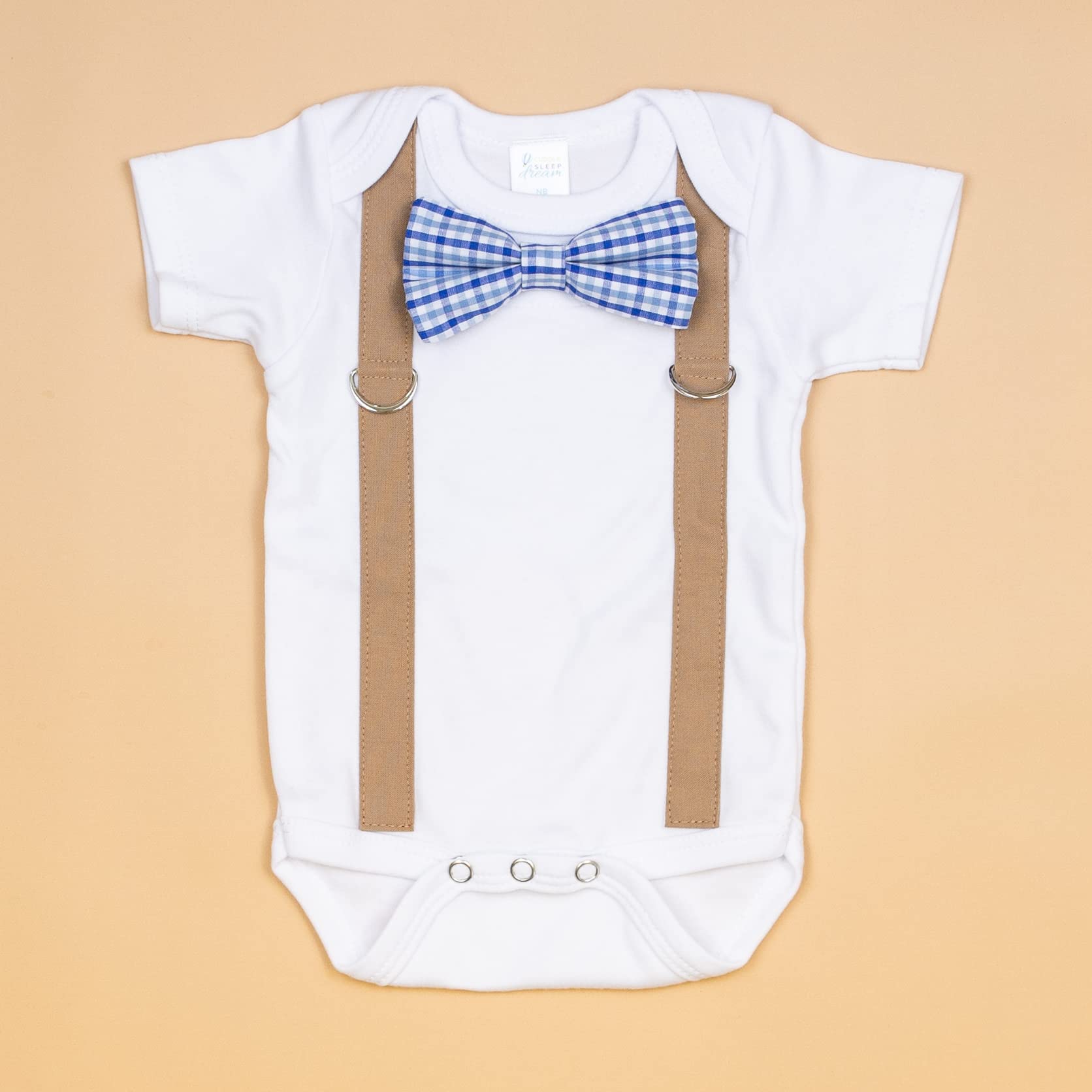 Newborn Baby Boy Coming Home Outfit Set - Navy & Brown Bow Tie with Suspenders - Perfect for Hospital Photos, First Outing & Special Occasions