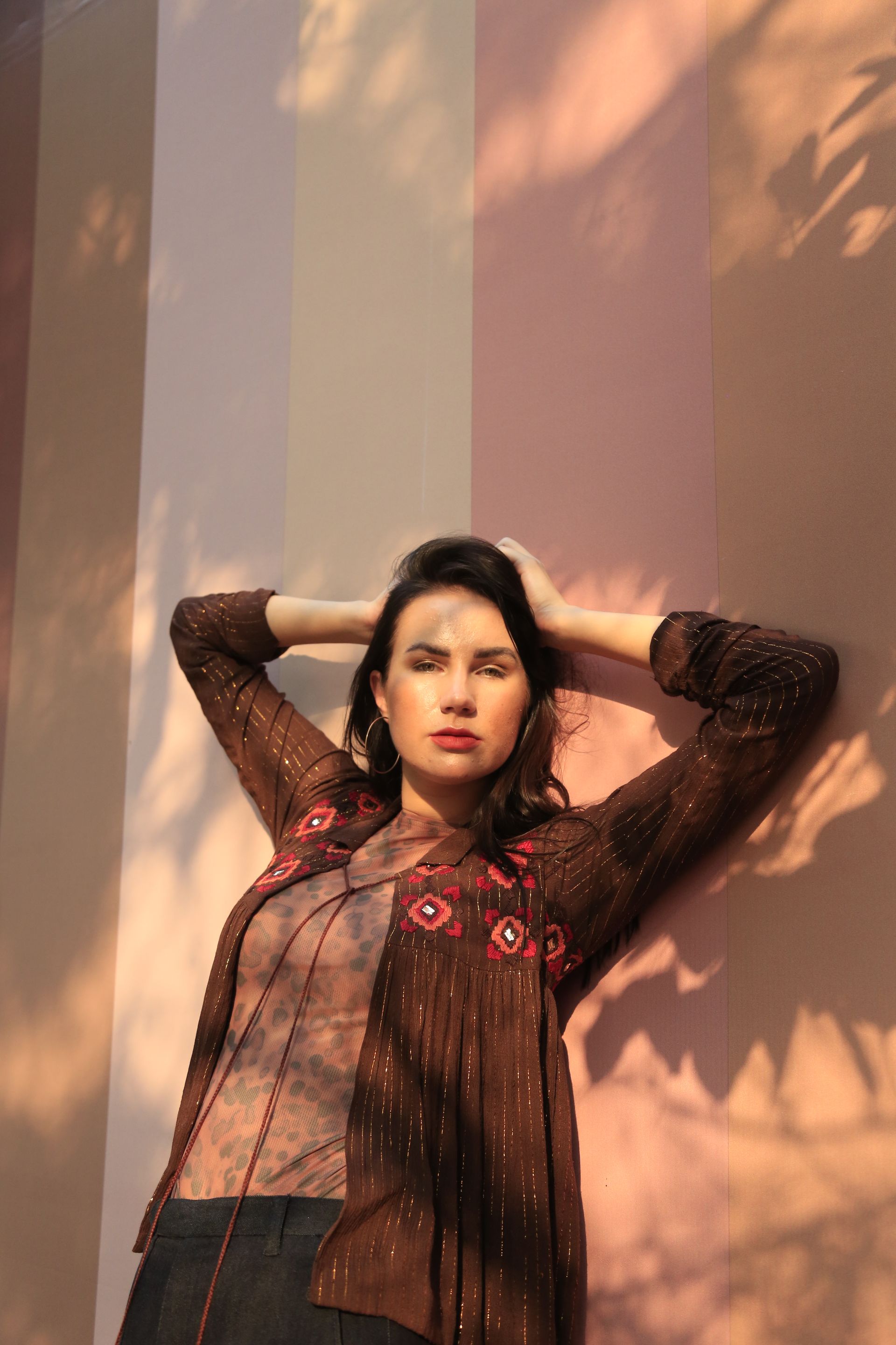 Hand Embroidered Brown Boho Blouse - Front Open Stylish Women's Top for Casual Wear & Summer Outfits