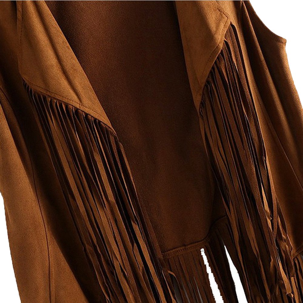 Women's Suede Fringed Vest - Boho Tassel Sleeveless Cardigan Jacket for Fall & Winter (Khaki, Medium) | Perfect for Layering, Festivals & Boho-Chic Outfits