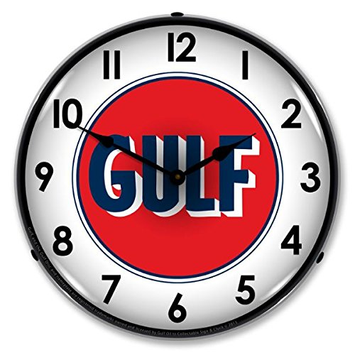 Vintage Gulf 1960's Retro Logo LED Wall Clock - Nostalgic Oil Company Decor for Man Cave, Garage, or Office