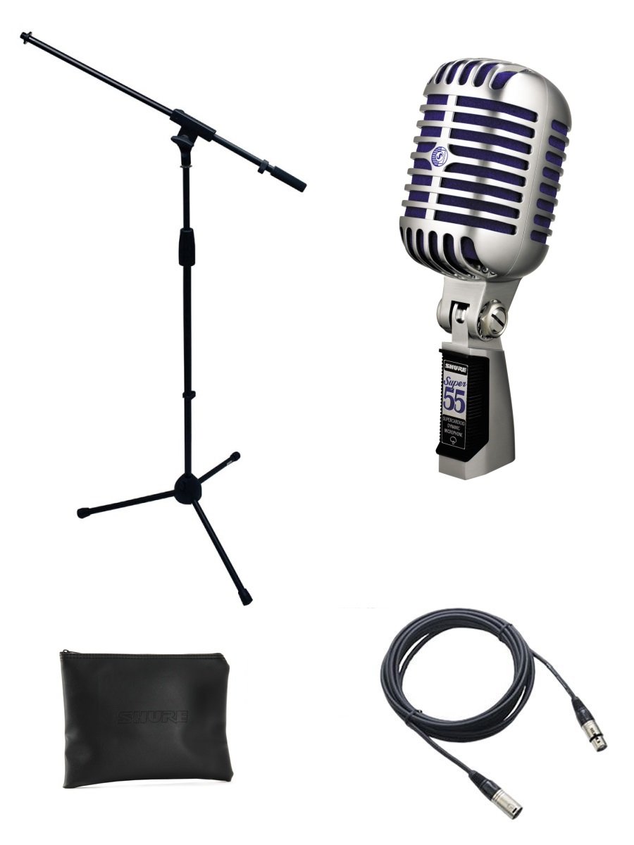 Shure Super 55 Professional Dynamic Microphone with Boom Stand & XLR Cable - Ideal for Podcasting, Live Streaming & Studio Recording