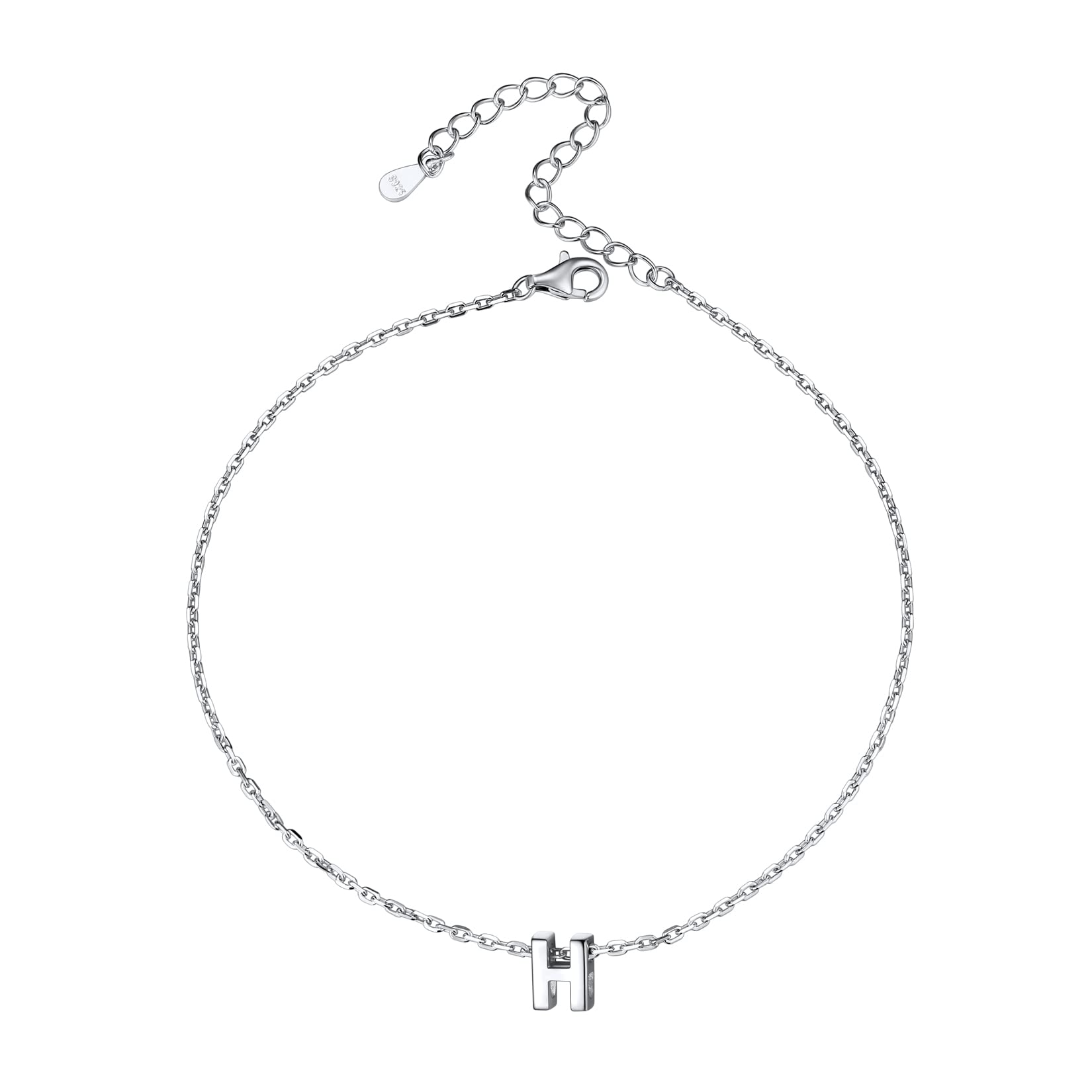 Sterling Silver Initial Anklet for Women - Personalized A-Z Letter Ankle Bracelet with Flower, Figaro, Cuban Link & Herringbone Chain Options | Handmade Layered Anklet Jewelry | Perfect Summer Beach Gift, Birthday Present & Everyday Wear Accessory