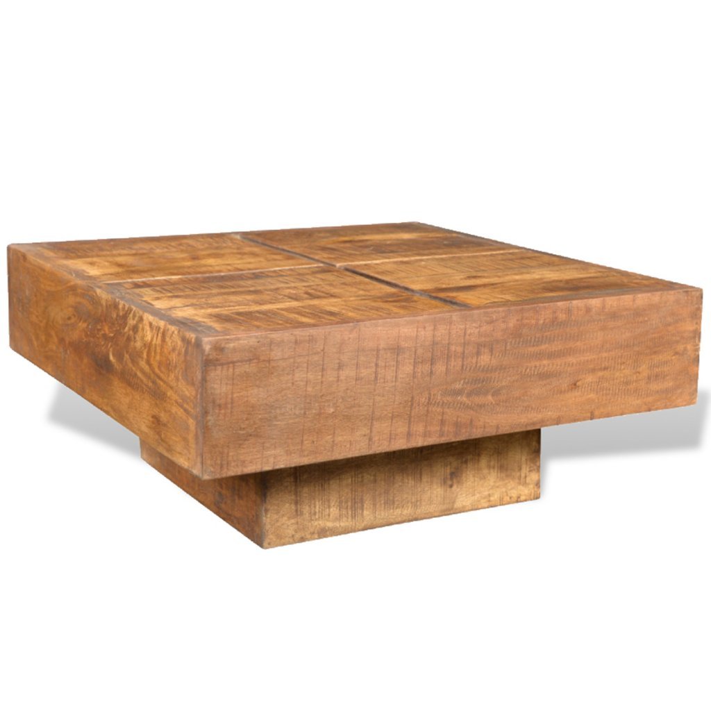 Brown Square Solid Mango Wood Coffee Table - Rustic Modern Living Room Furniture for Home Decor & Small Space