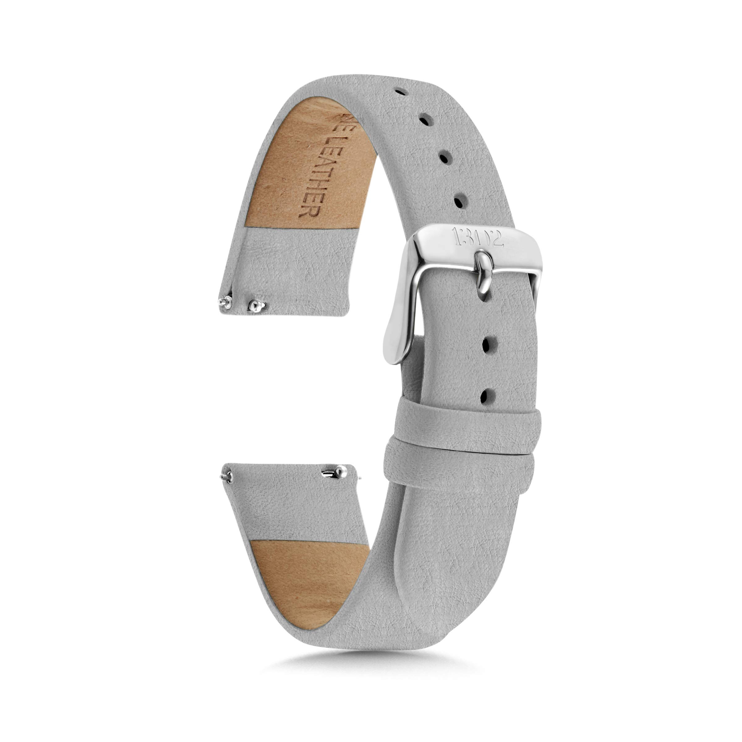 Black Leather Watch Band 18mm 20mm 22mm Quick Release - for Men & Women
