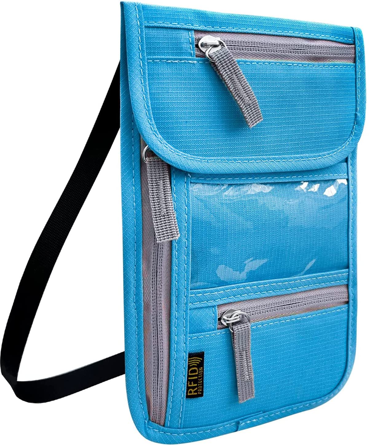 RFID Blocking Travel Neck Wallet - Adjustable Passport Holder for Men & Women | Secure Cash, Credit Cards & Travel Documents | Perfect for Airports, Sightseeing & Commuting - Blue
