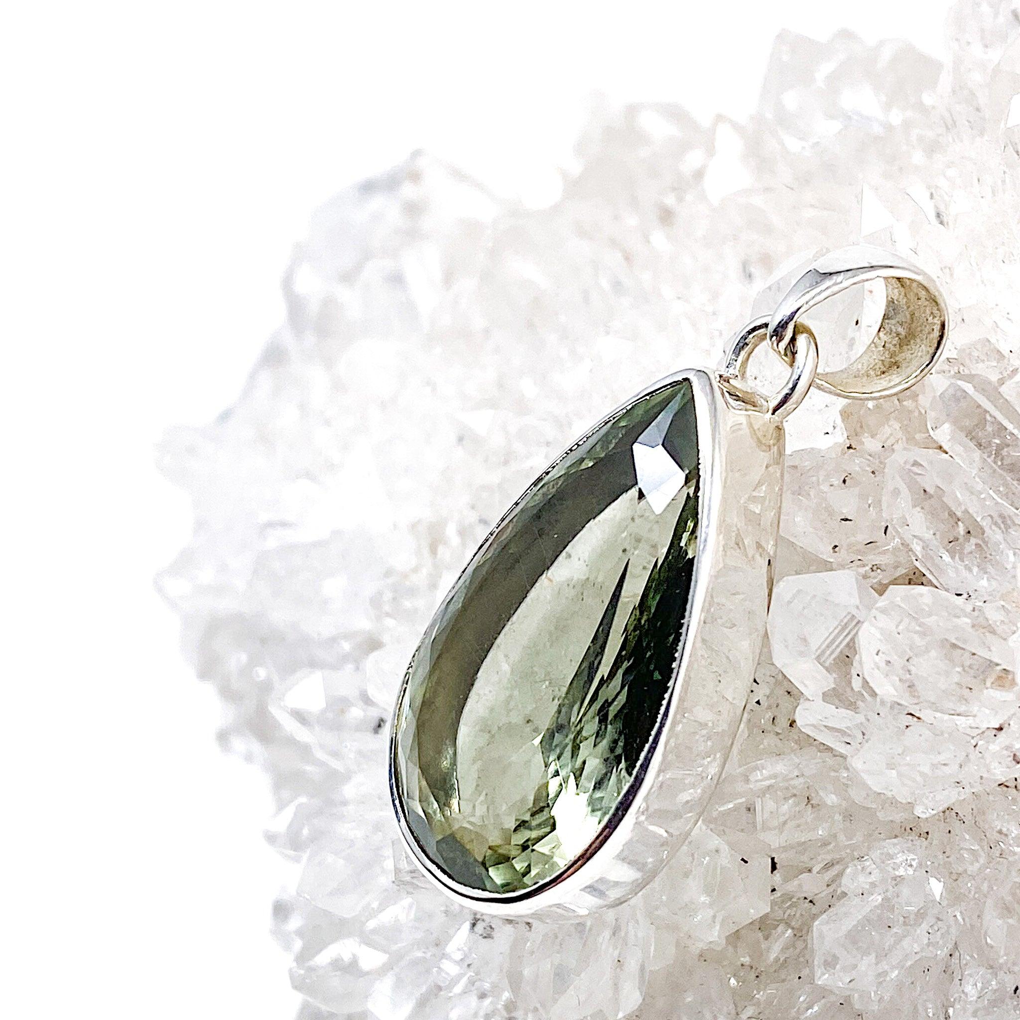 Prasiolite Teardrop Faceted Pendant Necklace KPGJ2159 - Elegant Green Gemstone Jewelry for Women, Perfect for Weddings, Parties & Special Occasions