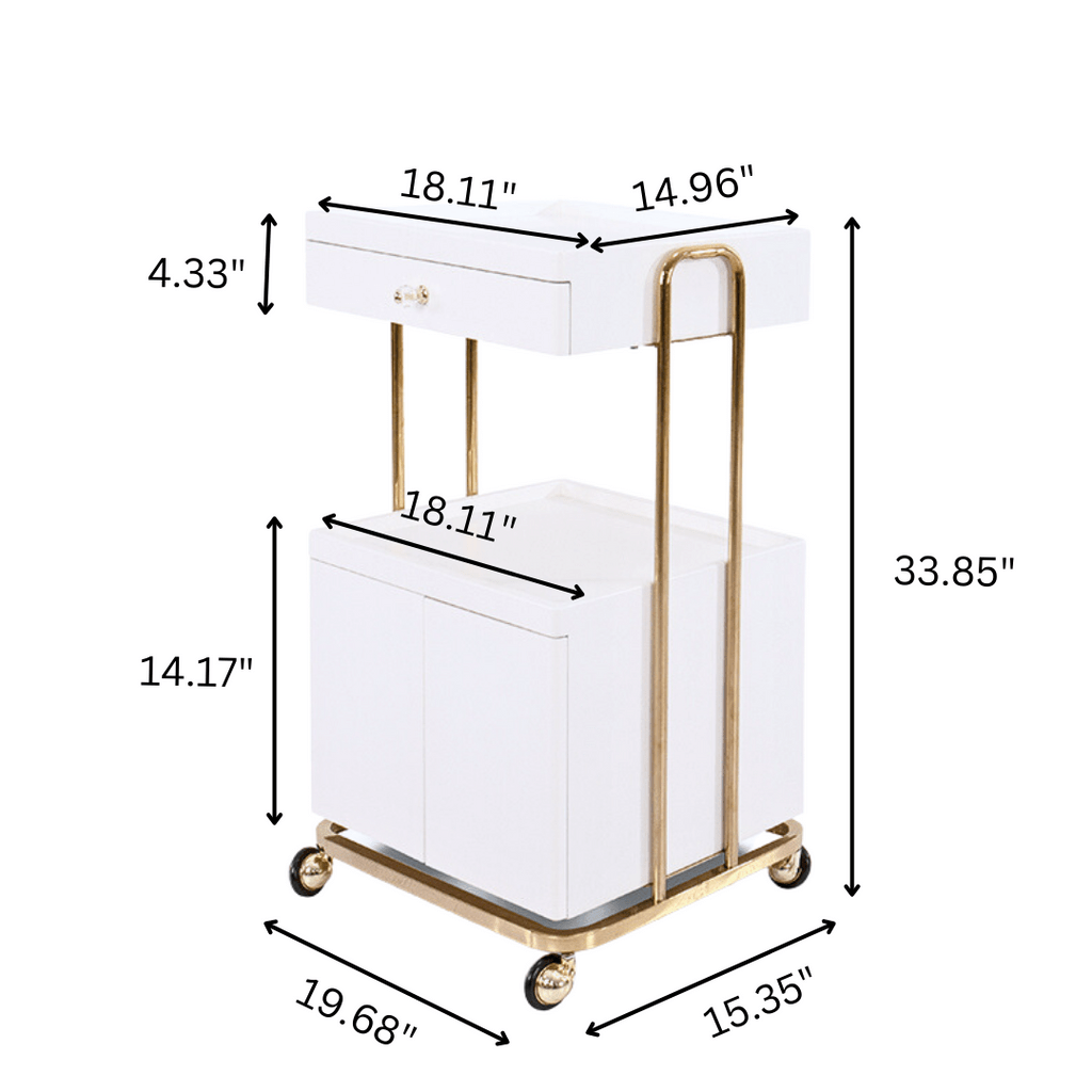 Professional Beauty Salon Rolling Trolley with Double Storage Drawers - Perfect for Hair Styling, Nail Art & Makeup Organization in Salons or Home Use