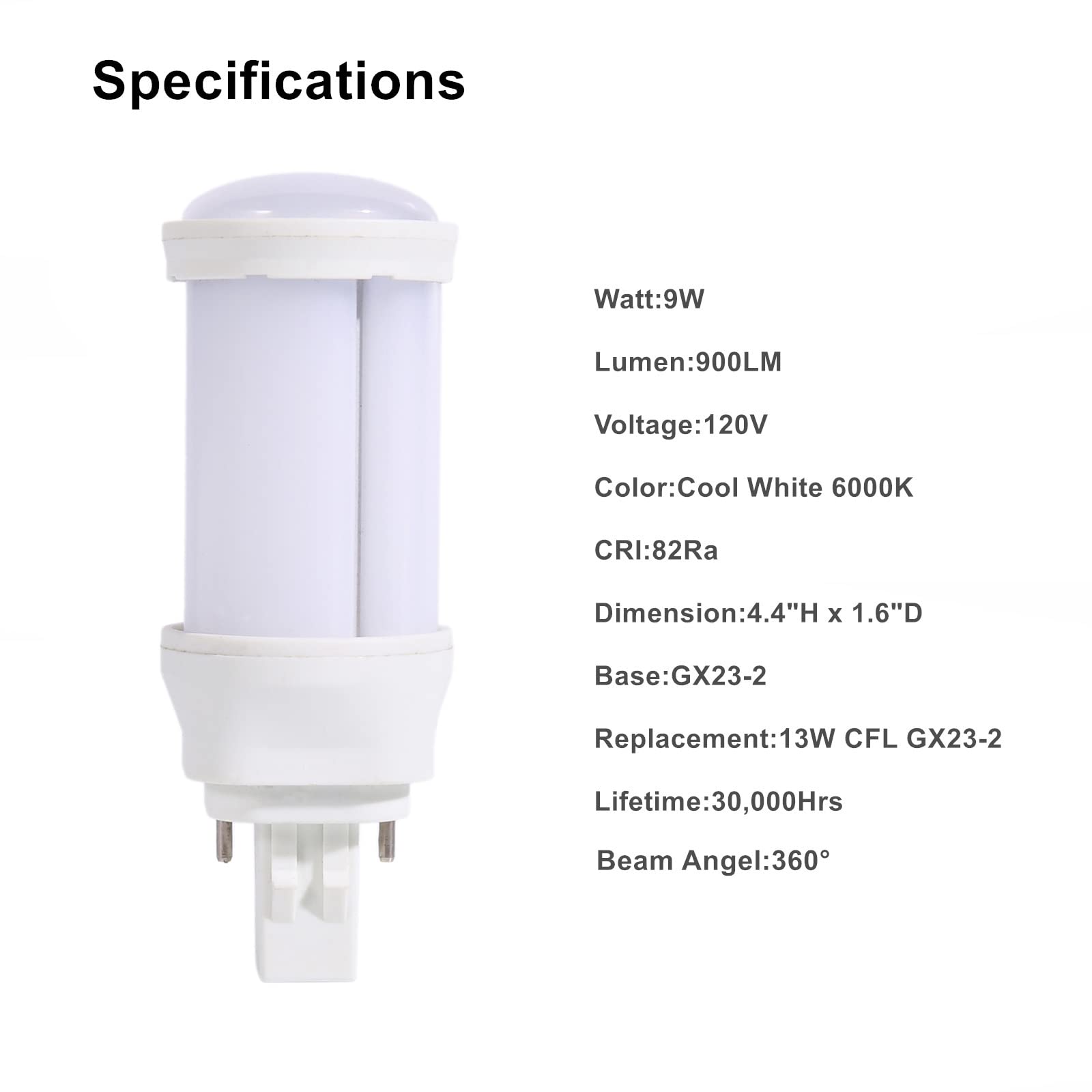 SATZOL 9W GX23-2 LED Bulb - 900LM Cool White 6000K, 2-Pin PL Base LED Light Bulb (2-Pack) - Energy Efficient Replacement for 13W CFL, Works with Magnetic Ballast - Perfect for Kitchens, Bathrooms, and Office Lighting