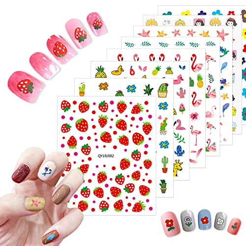 Cute Cartoon 3D Nail Art Stickers - 20 Sheets Fruit, Animal & Flower Designs for Girls, Kids & Women - Kawaii Manicure Decorations for Parties, Gifts & DIY Nail Art