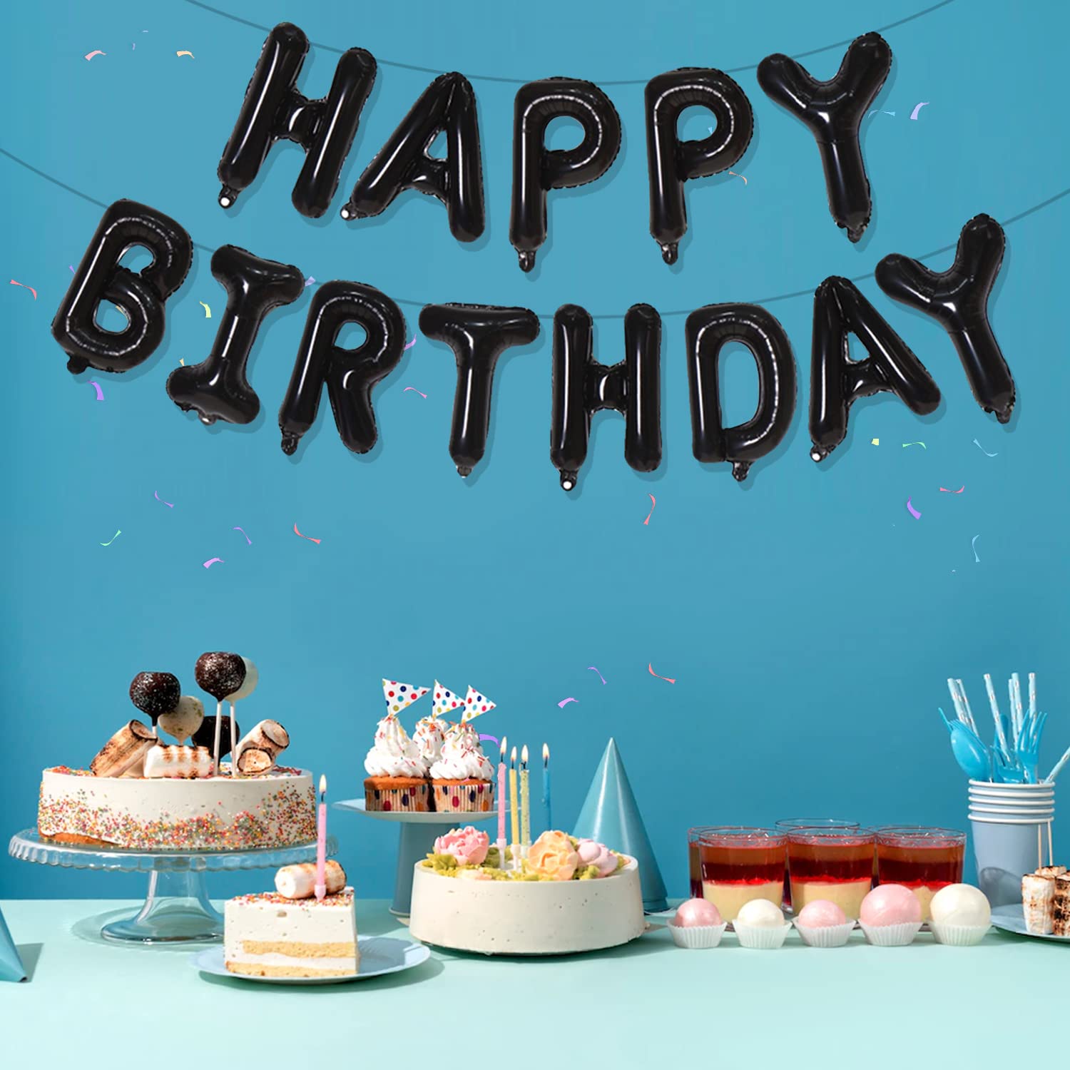 FUNTOOB 16 Inch Black Happy Birthday Balloons Banner - Large Birthday Sign Letter Balloons for Boys, Girls & Adults - Perfect for Birthday Parties, Baby Showers & Anniversary Celebrations