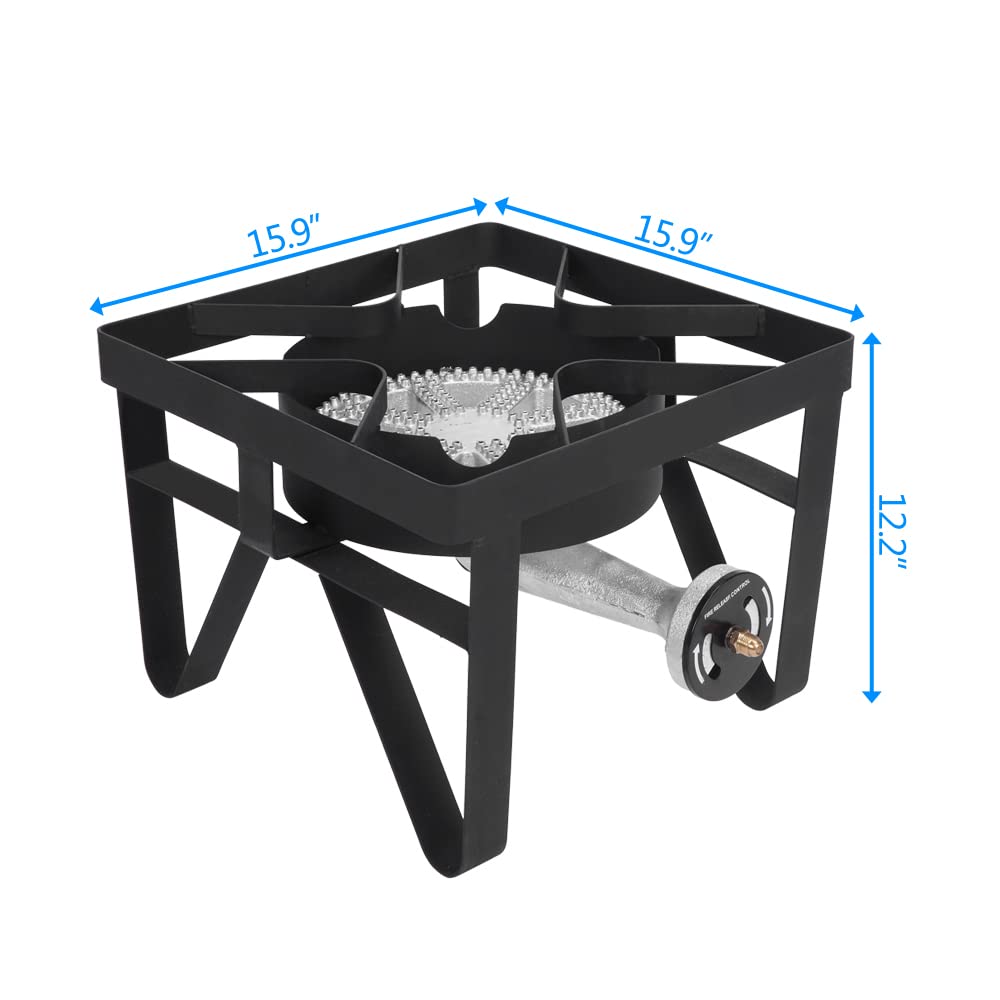 Heavy Duty 200,000 BTU/hr Propane Burner Stove with Adjustable 0-20 PSI Regulator & 4ft Hose - Outdoor Cooking, Turkey Frying, Home Brewing, Camping & Backyard BBQ - Commercial Grade Square Burner for High Heat Needs