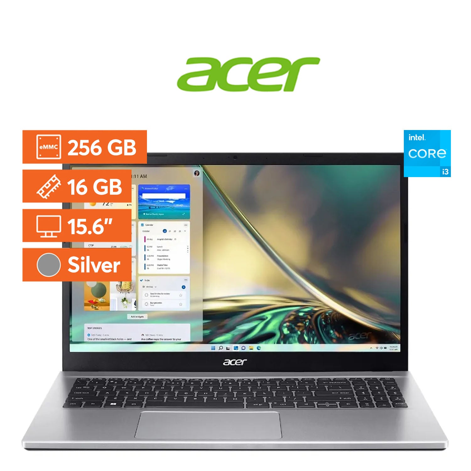 Acer Aspire 3 Laptop - Intel Core i3 Processor, 8GB RAM, 256GB SSD, Silver | Lightweight Notebook for Work, School & Home Use