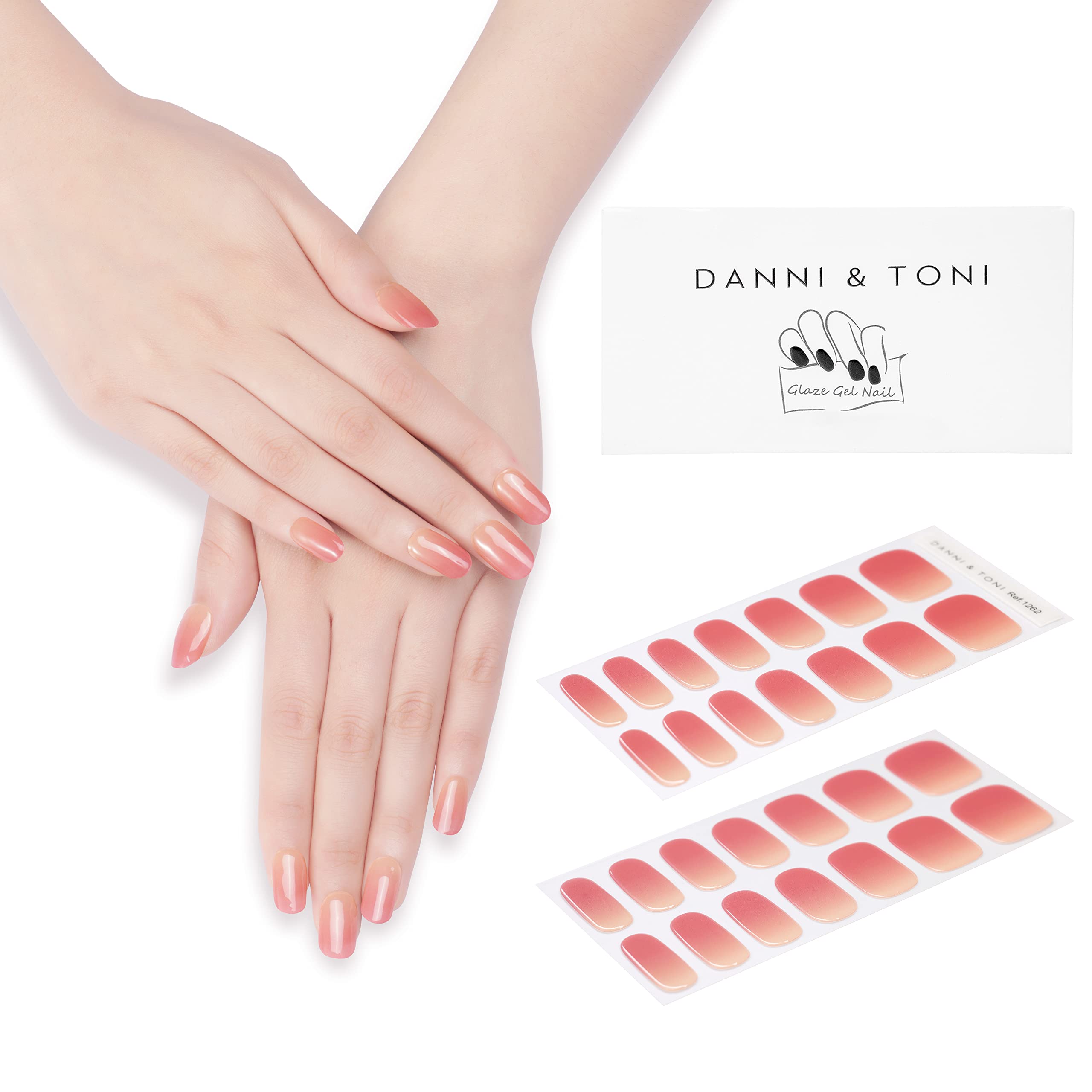 DANNI & TONI Semi Cured Gel Nail Strips - Lost Horizon Ombre Nail Stickers, Glossy Nail Wraps with 28 Pieces | Easy DIY Manicure at Home, Perfect for Parties, Weddings & Special Occasions