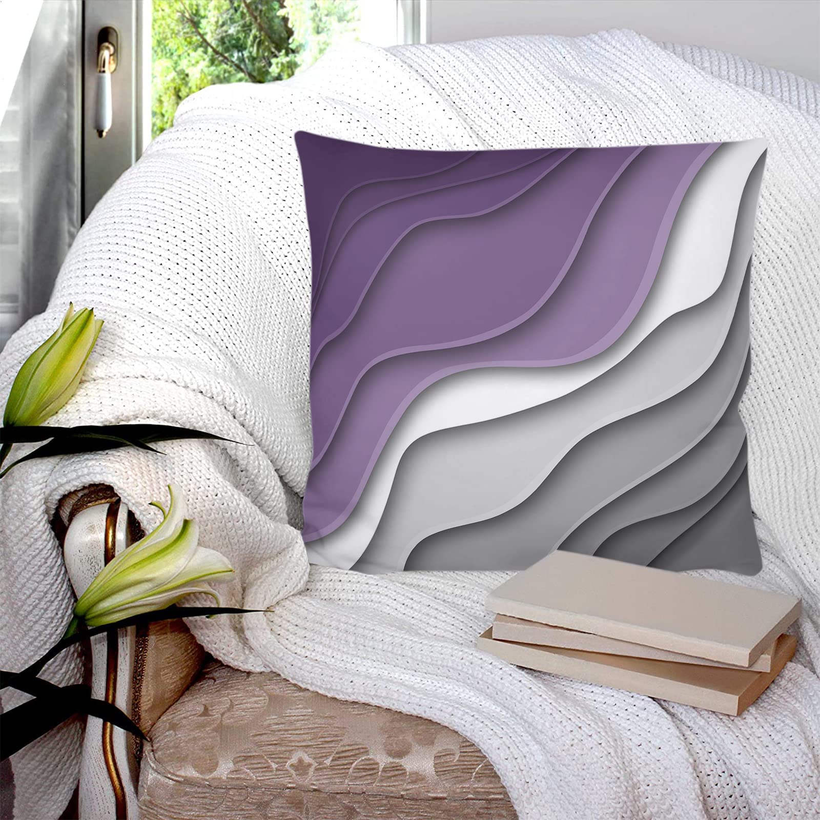 Modern Geometric Throw Pillow Covers 18x18 Inch - Purple Gray Abstract Gradient Design for Couch, Sofa & Chair - Decorative Home Accent for Living Room, Bedroom & Office