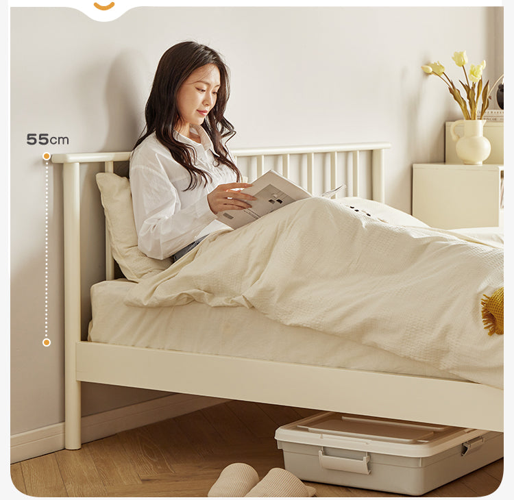 Solid Pine Wood Bed - Nordic Light Luxury White Bed Frame for Master Bedroom, Guest Room & Modern Home Decor