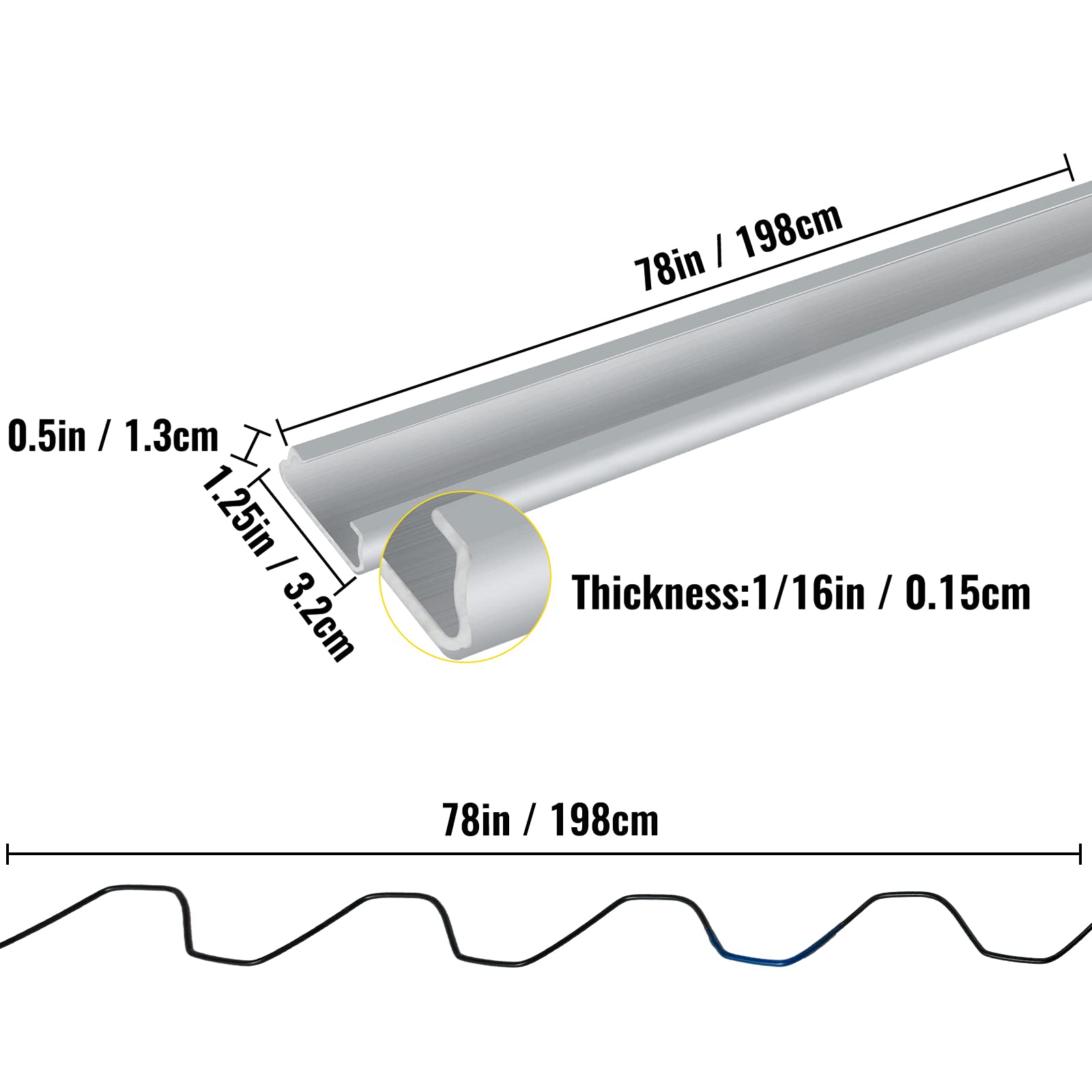 VEVOR 30-Pack Greenhouse Spring Wire & Lock Channel Kit - 6.56ft PE Coated Aluminum Alloy with Screws for Plastic Poly Film or Shade Cloth Attachment (Silver) - Perfect for DIY Greenhouse, Garden Plant Support, and Outdoor Shade Structures