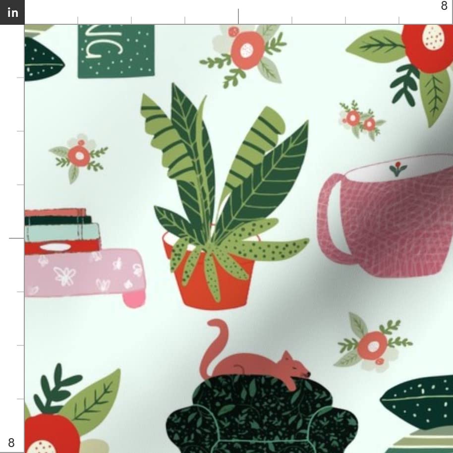 Premium Spoonflower Fabric - Soft Minky Fabric by The Yard with Reading Books & Hygge Houseplants Print - Perfect for Sewing Baby Blankets, Quilt Backing & Plush Projects - Cozy Home Decor & DIY Crafting