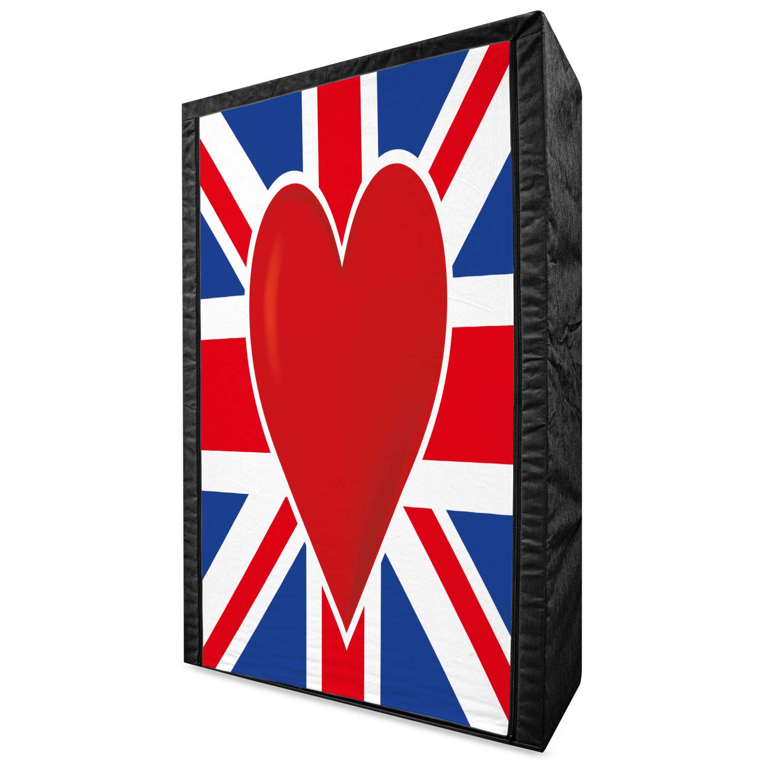 Ambesonne Union Jack Portable Fabric Wardrobe with Big Red Heart - British Flag Themed Clothing Organizer & Storage Closet with Shelves, 42.5 Inch - Royal Blue Red White | Perfect for Bedroom, Dorm, or Travel Use