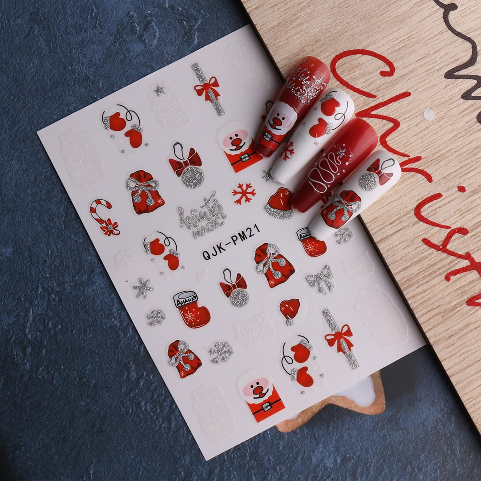 JMEOWIO 10 Sheets Glitter Christmas Nail Art Stickers - Self-Adhesive Snowflake Decals for Holiday Nail Designs | Perfect for Xmas Parties, Winter Manicures & DIY Nail Art Decoration