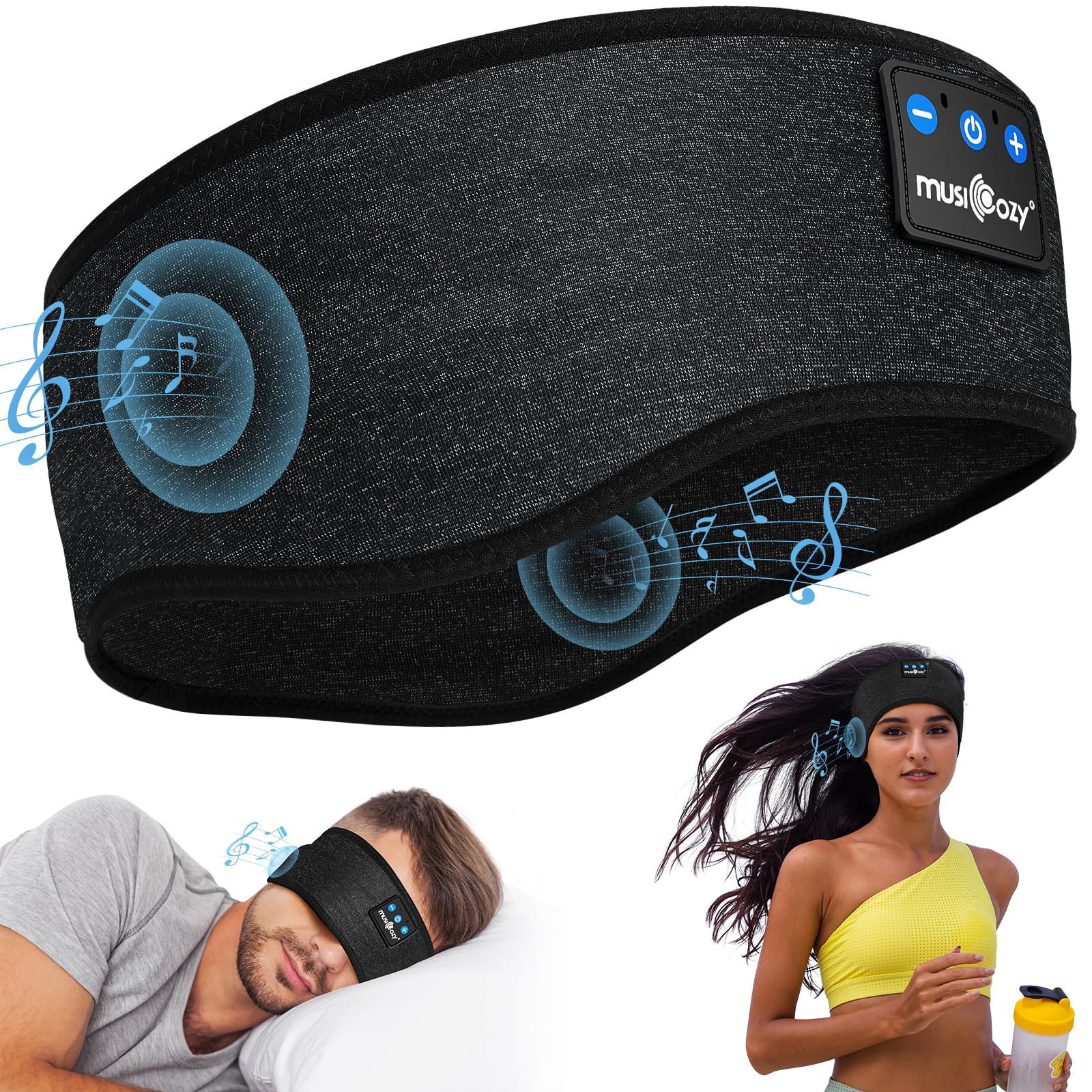 Musicozy Bluetooth Sleep Headphones Headband - Adjustable Wireless Headband with HD Speakers for Side Sleepers, Travel, Meditation, Yoga & Audiobooks - Perfect Gift for Insomnia Relief & Relaxation (Ideal for Night Use, Airplane Travel & Stress Relief)