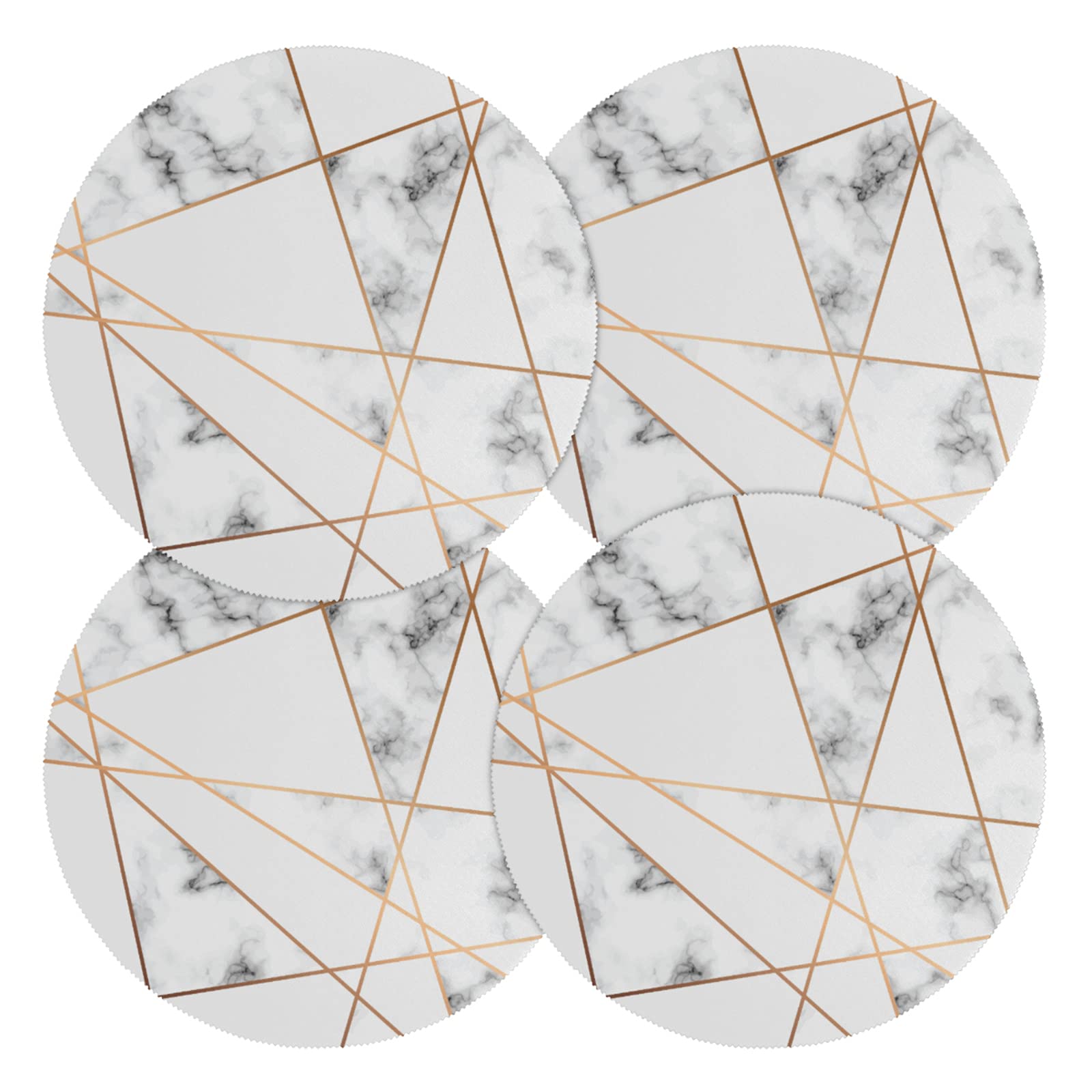 **Geometric Marble Print Placemats Set of 4 – Heat Resistant Round Dining Table Mats, Washable Polyester Kitchen Decor (15.4 Inch Diameter) – Perfect for Dinner Parties, Daily Meals & Home Styling**
