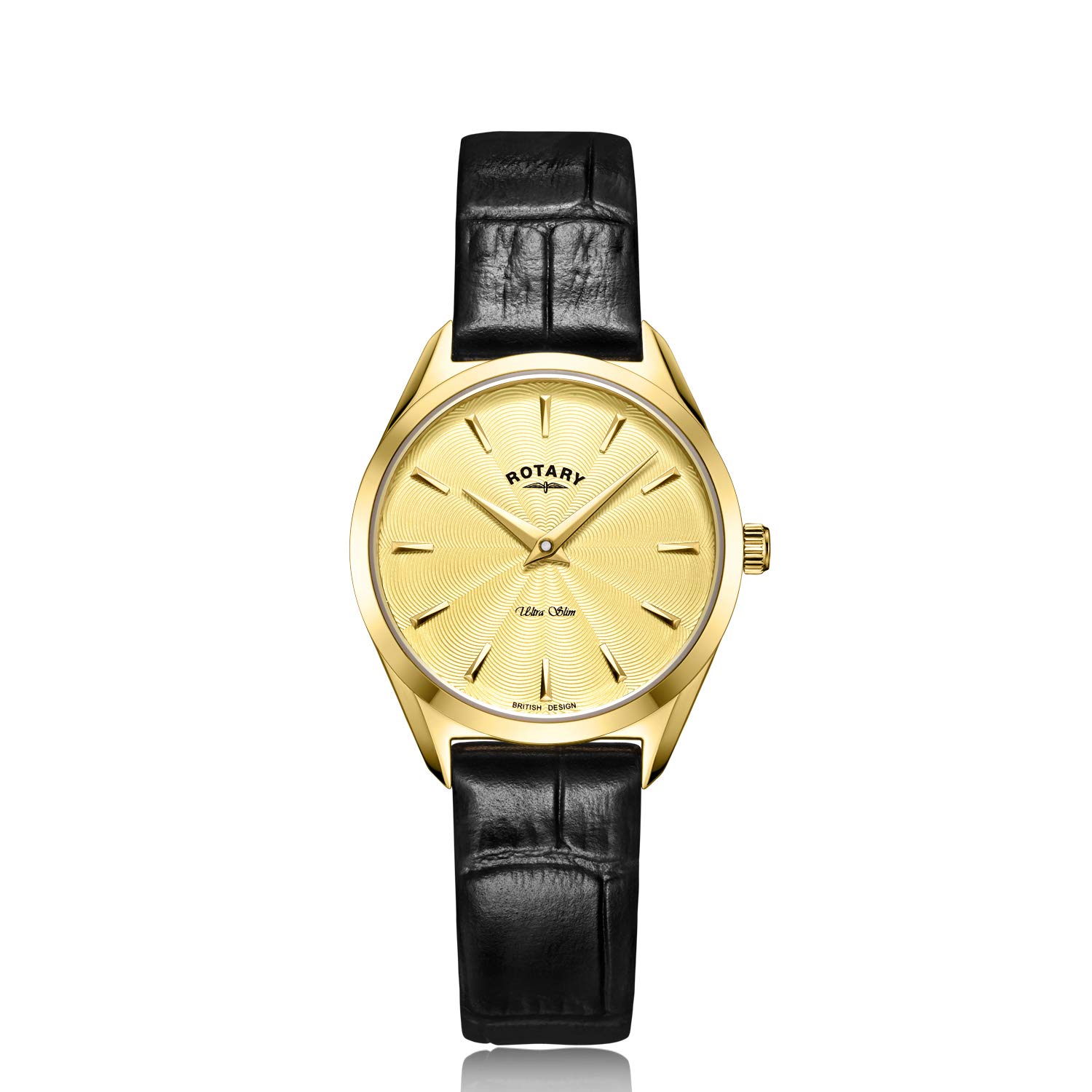 Rotary Women's Ultra Slim Watch with Black Leather Strap LS08013/03 (Gold & Gold) - Elegant Dress Watch for Business, Office & Formal Occasions