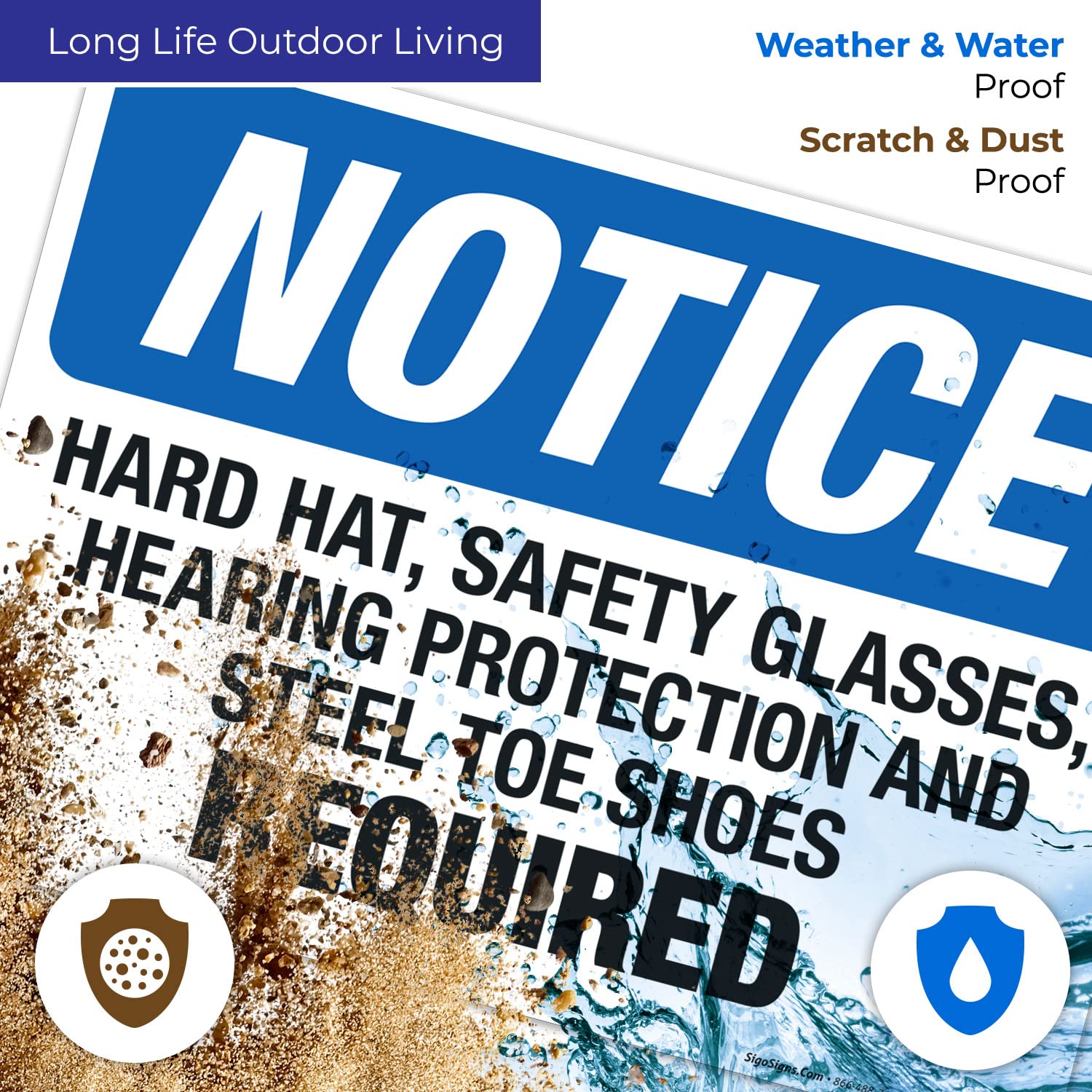 OSHA Compliant Safety Sign - Hard Hat, Safety Glasses, Hearing Protection & Steel Toe Shoes Required - 10x14 Inch Rust-Free .040 Aluminum Sign - Fade Resistant for Indoor/Outdoor Use - Made in USA - Perfect for Construction Sites, Warehouses & Industrial Workplaces