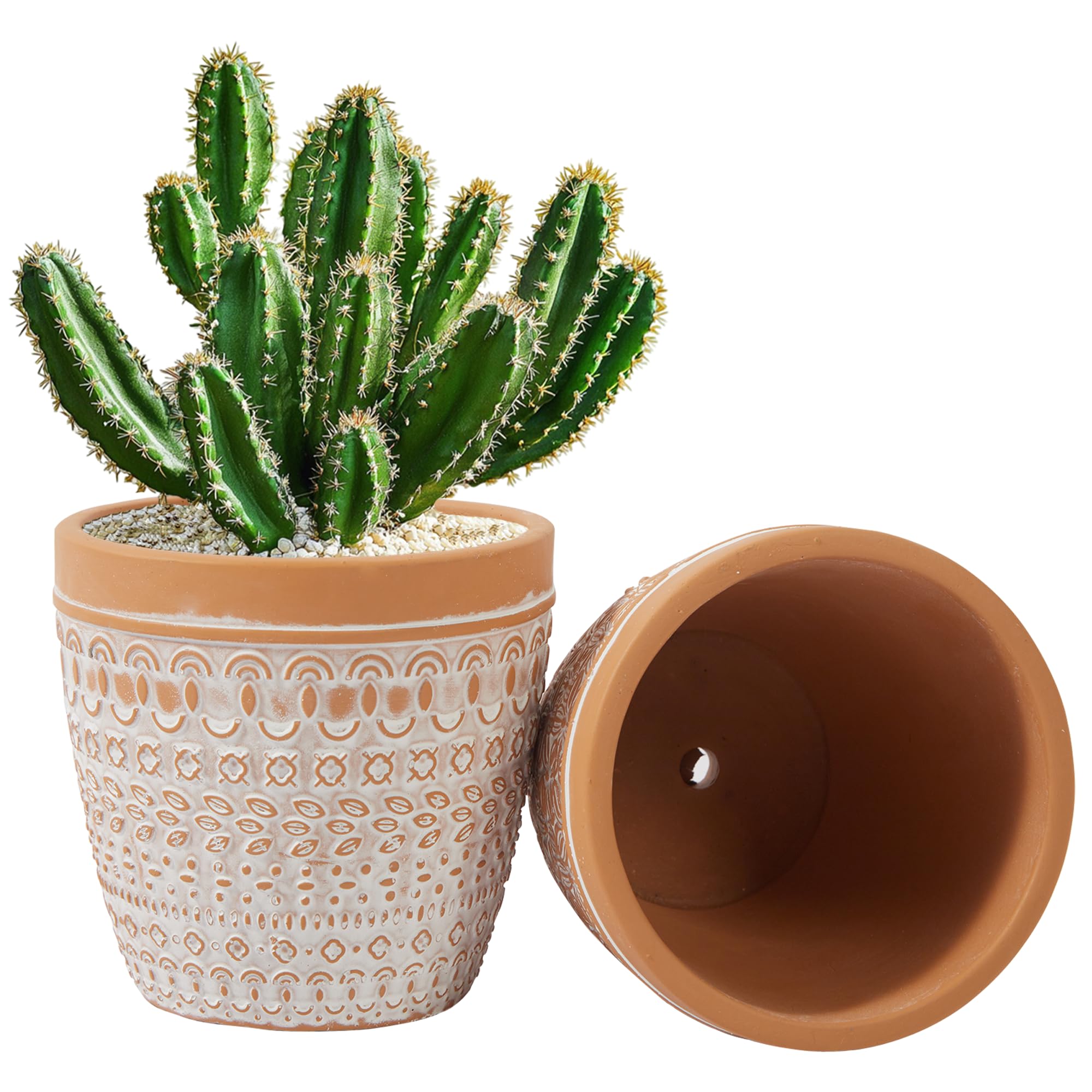 4 Inch Terracotta Clay Plant Pots for Succulents & Flowers - Small Decorative Boho Indoor/Outdoor Planter with Drainage Hole - Perfect for Home Decor, Office Plants, and Garden Arrangements