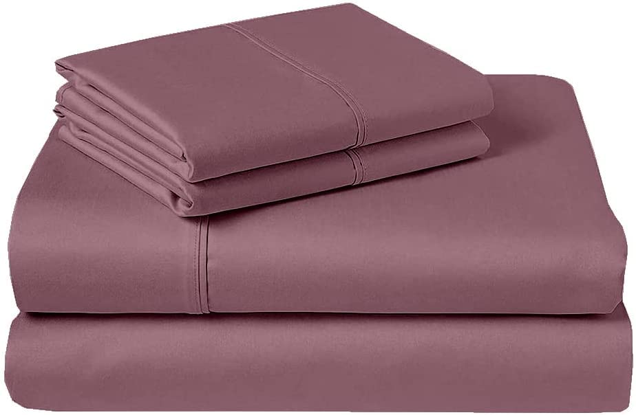 Short Queen RV Sheets - 100% Egyptian Cotton 4-Piece Bedding Set (60x75) with 15-Inch Deep Pockets - Moss Rose Solid Color - Perfect for Campers, Trailers & Mobile Homes