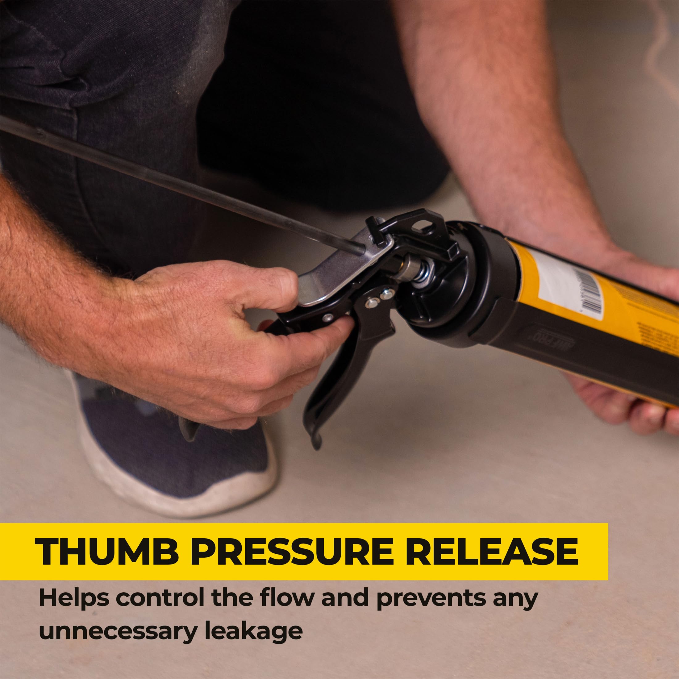 AWF PRO Heavy Duty Caulk Gun - 18:1 Thrust Ratio, Steel Frame Construction with Rotating Barrel, Ladder Hook & Dripless Pressure Release - Professional Sealant Applicator for Construction, Home Repair & DIY Projects (29 oz Caulking Gun, Pack of 1)